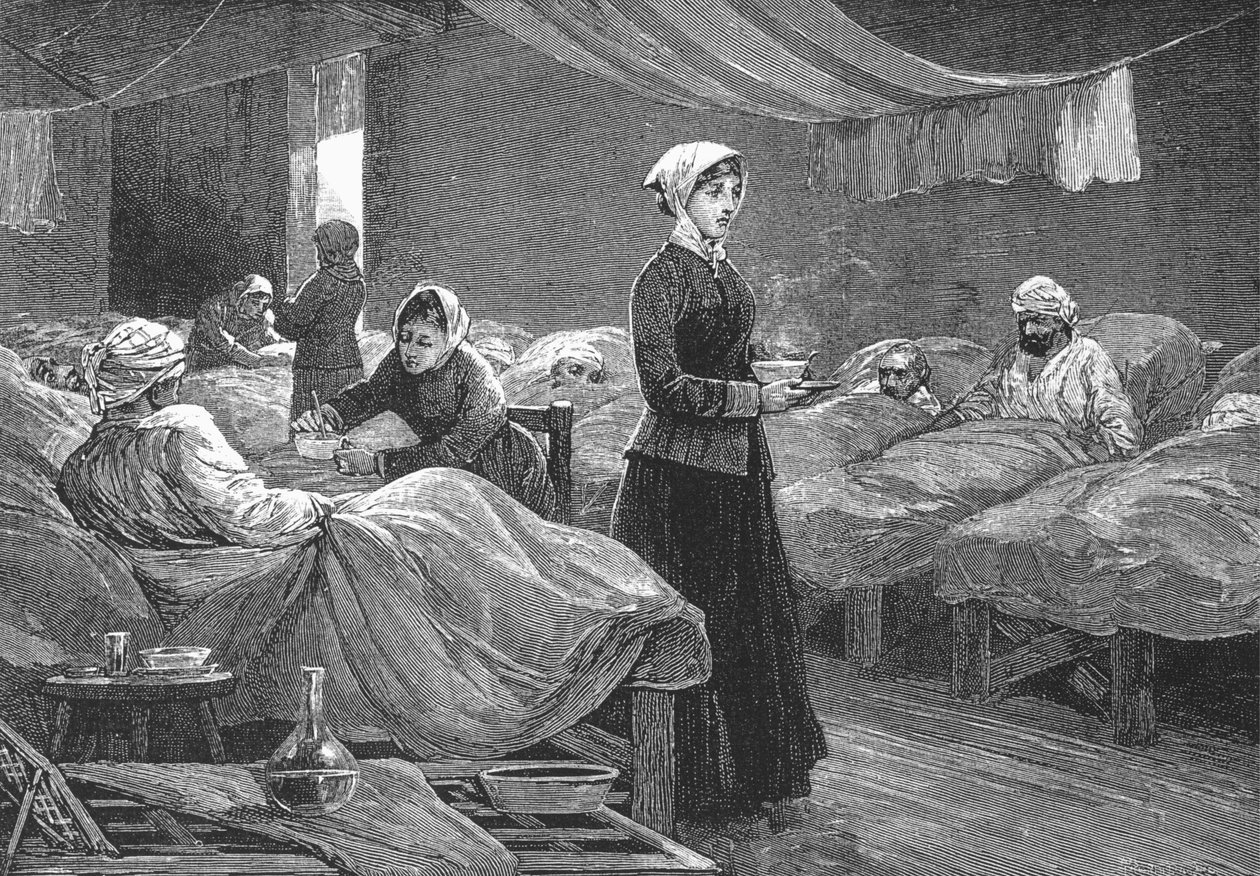 Panna Nightingale w szpitalu koszarowym w Scutari, ok. 1880 (drewno) autorstwa English School