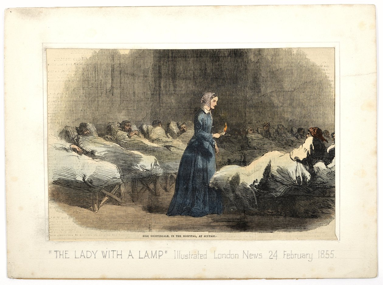 Panna Nightingale w szpitalu w Scutari, z „The Illustrated London News”, 24 lutego 1855 (kolor lito) autorstwa English School