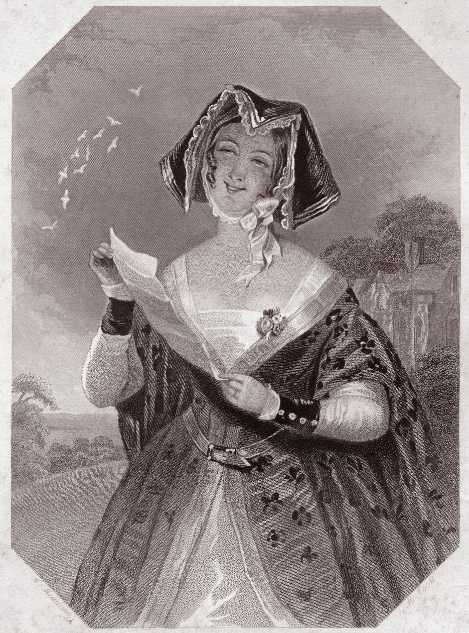 Mistress Ford (The Merry Wives of Windsor) w - „Galeria Kobiet Szekspira, kolekcja czterdziestu pięciu poważnych portretów wczesnych artystów londyńskich, wzbogacona zapisami krytycznymi i literackimi”” około 1838 r. - z „Galeria kobiet Szekspira” , kol autorstwa English School