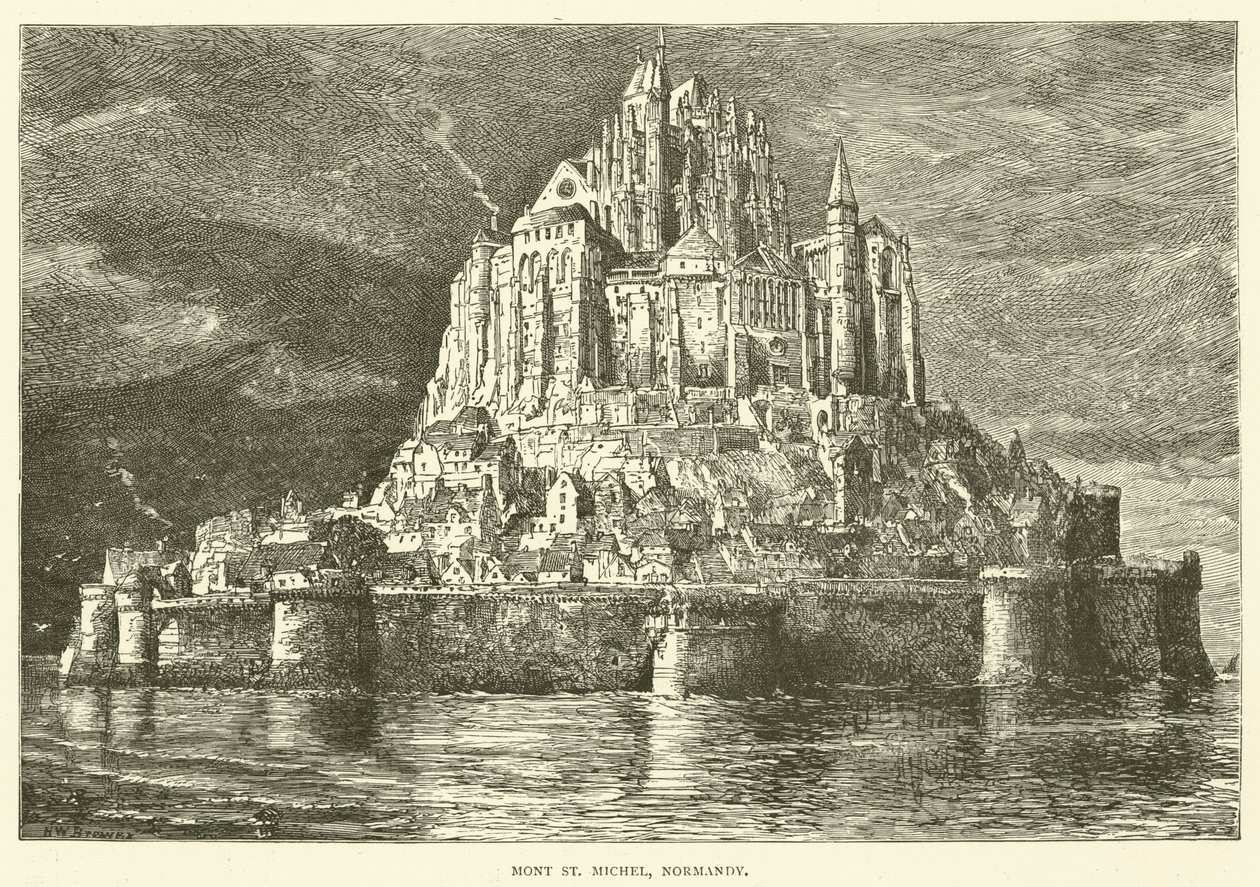 Mont St Michel, Normandia (rycina) autorstwa English School