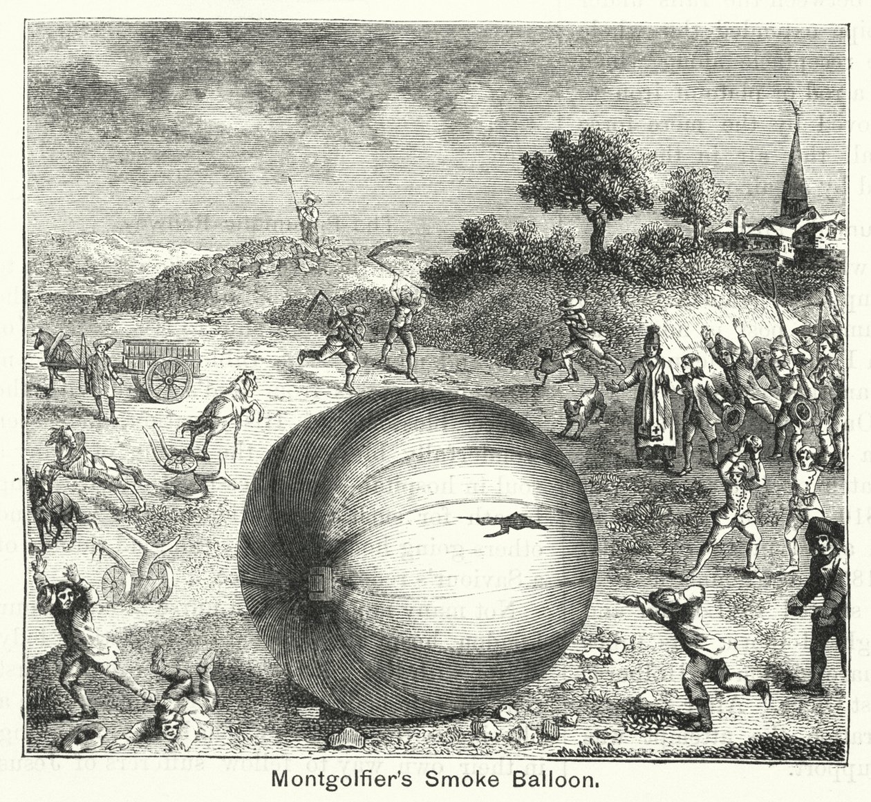 Balon dymny Montgolfiera (grawerunek) autorstwa English School
