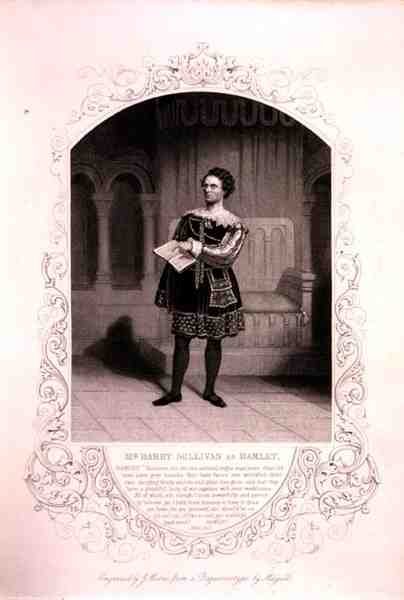 Pan Barry Sullivan jako Hamlet, akt II, scena 2, w sztuce Williama Szekspira (1564-1616) rytowany przez J. Moore