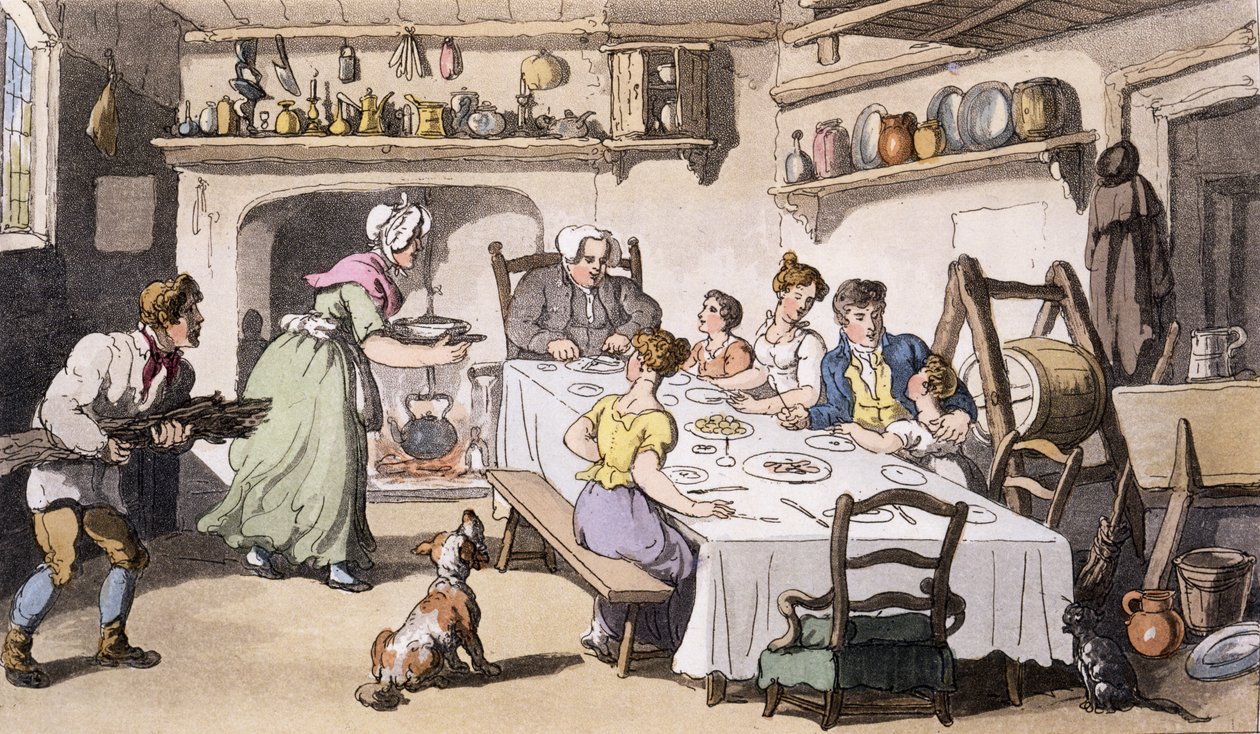 Pierwsza wizyta pana Burchellsa, wyd. Ackermanns Repository of Arts, Londyn, 1817 (ręcznie barwiony grawerunek) autorstwa English School