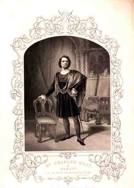 Pan Charles Kean jako Hamlet, akt III, scena 2, w sztuce Williama Szekspira (1564-1616) z dagerotypu Paine