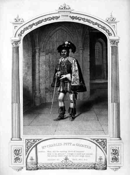 Pan Charles Pitt jako Gloster, akt V, scena VI, w Henryk VI (część 3) Williama Szekspira (1564-1616) grawerowany przez Thomasa Sherratta (fl.1860-80) z dagerotypu Paine