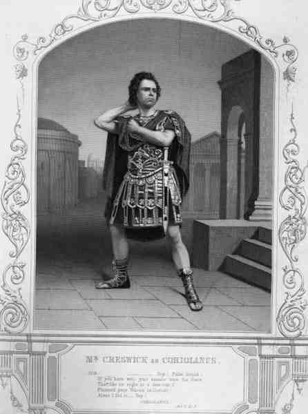 Pan Creswick jako Coriolanus, akt V, scena 5, w sztuce Williama Szekspira (1564-1616) (rycina) autorstwa English School