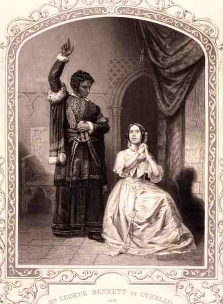 Pan George Bennett jako Otello i pani Jane Bennett jako Desdemona, Akt IV Scena 2, w Otello Williama Szekspira (1564-1616) (rycina) autorstwa English School