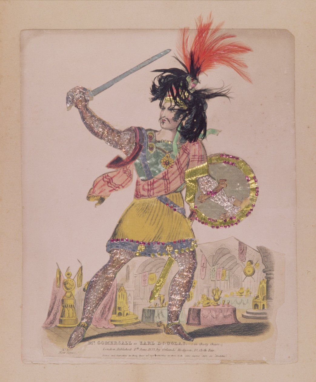 Pan Gomersall w roli hrabiego Douglasa z „Ballady o Chevy Chase”, wyd. Orlando Hodgson, 1832 (grafika i kolaż) autorstwa English School
