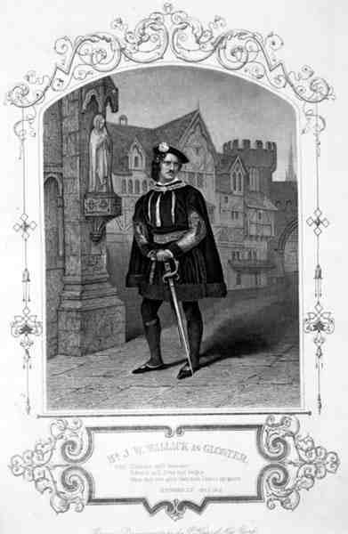 Pan J.W. Wallack jako Gloster, akt I, scena 1, w Richard III, William Shakespeare (1564-1616) z dagerotypu P. Halsa z Nowego Jorku (rycina) autorstwa English School