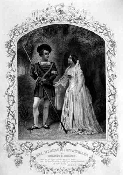 Pan L. Murray jako Orlando i pani Stirling jako Rosalind, akt V, scena 4, w Jak wam się podoba Williama Szekspira (1564-1616) (rycina) autorstwa English School