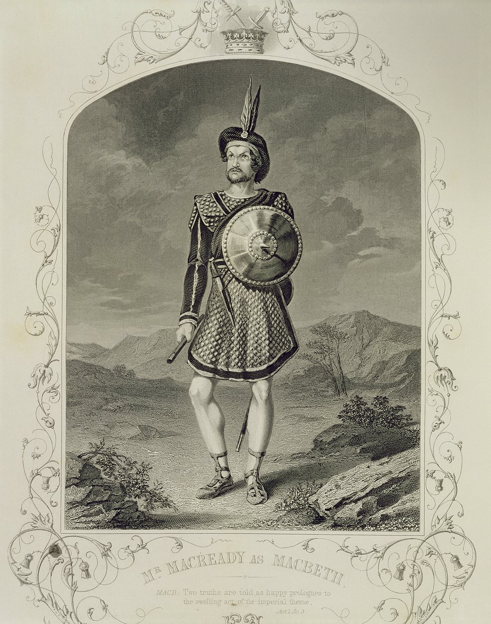 Pan Macready jako Makbet, akt I, scena 3, w sztuce Williama Szekspira (1564-1616) autorstwa English School