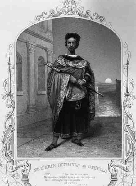 Mr McKean Buchanan jako Otello, Akt I, scena 2, w sztuce Williama Szekspira (1564-1616) (rycina) autorstwa English School