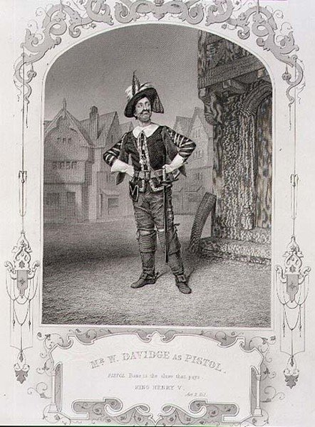Pan W. Davidge jako pistolet, akt II, scena 1 „Króla Henryka V”, z dagerotypu, wyd. autor: John Tallis & Co. (lito) autorstwa English School