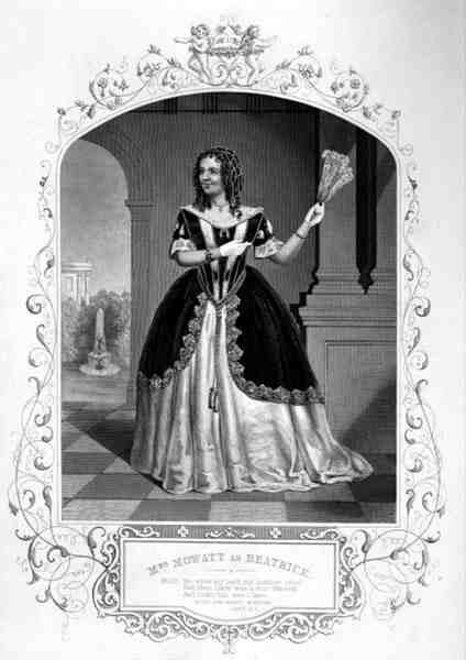 Pani Mowatt jako Beatrice, akt II, scena 1, w Wiele hałasu o nic Williama Szekspira (1564-1616) z dagerotypu Paine