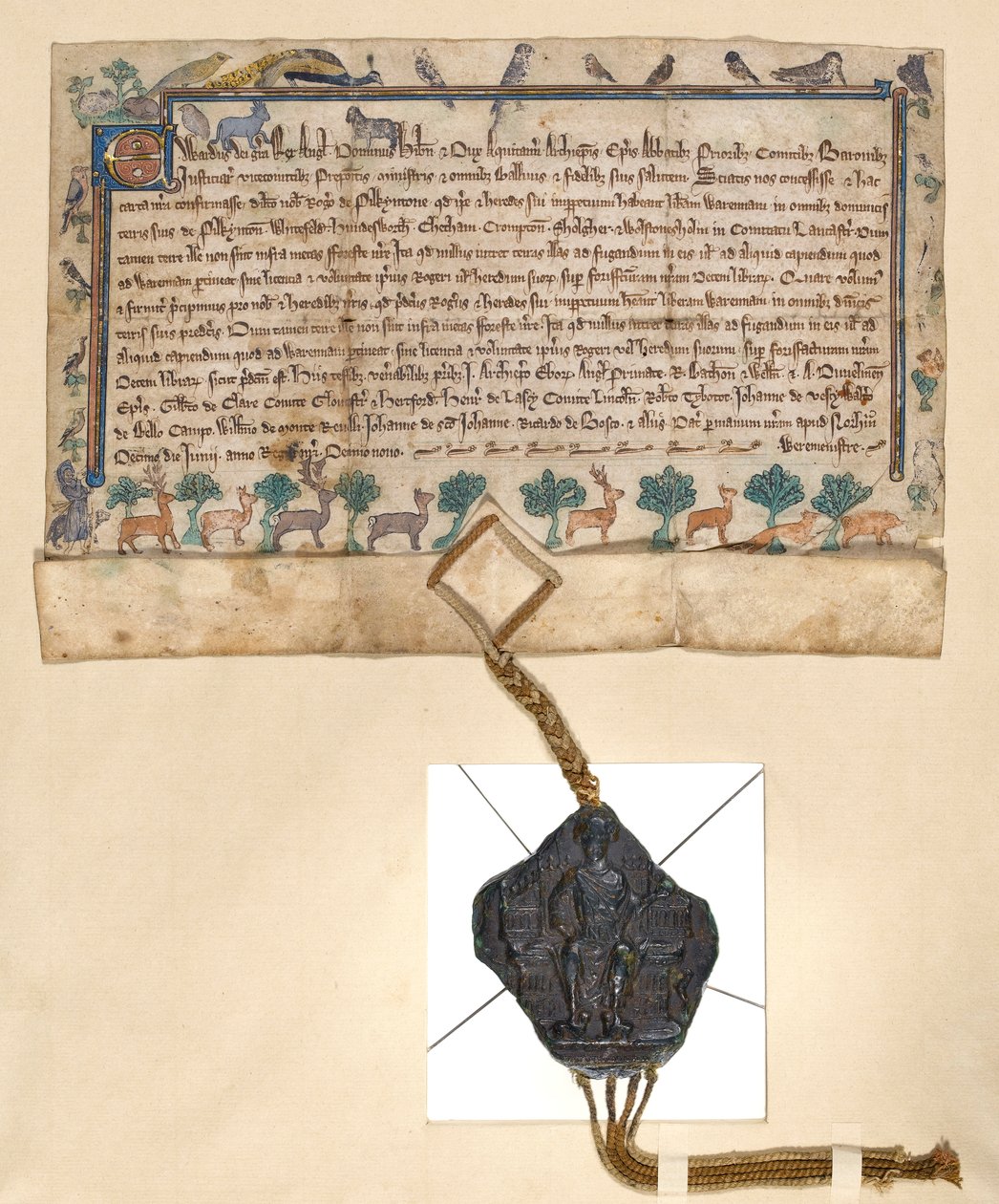 Ms.46-1980 Free Warren Charter, przyznanie praw do gry przez Edwarda I Rogerowi de Pilkingtonowi, c.1291 autorstwa English School