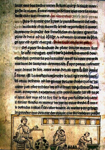 Pani O.1.20.f.240r Warsztat aptekarski, z „De Nominibus Hebraicis” (welum) autorstwa English School