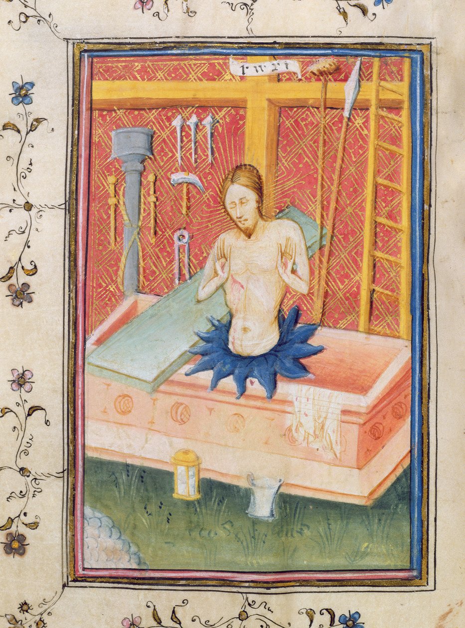 Ms 24 f.8 v. Chrystus z narzędziami męki, z psałterza rycerskiego autorstwa English School