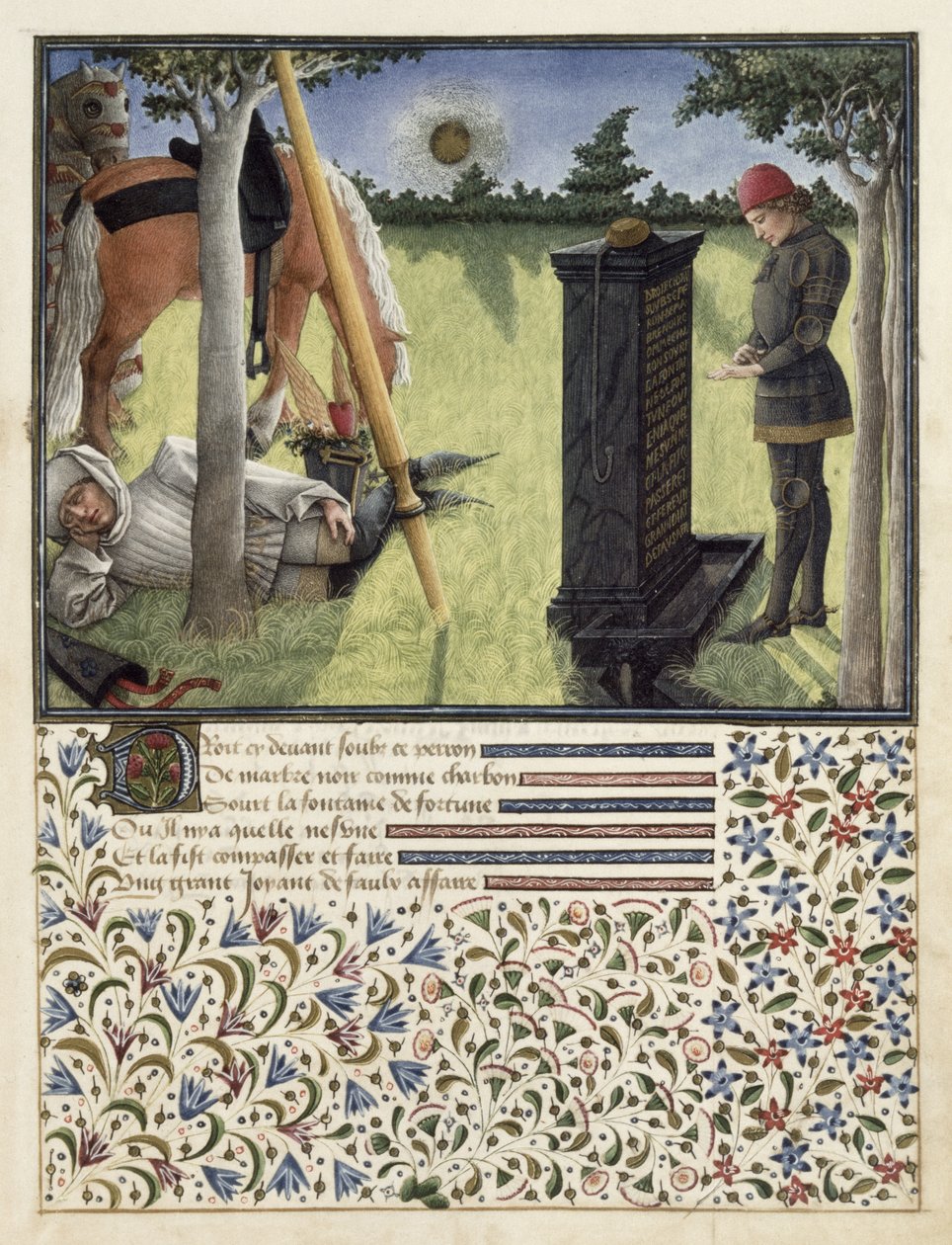 Pani 2597 O wschodzie słońca Serce czyta napis na Zaczarowanej Fontannie, wydanie faksymilowe Livre du Coeur dAmours Espris Rene dAnjou autorstwa English School
