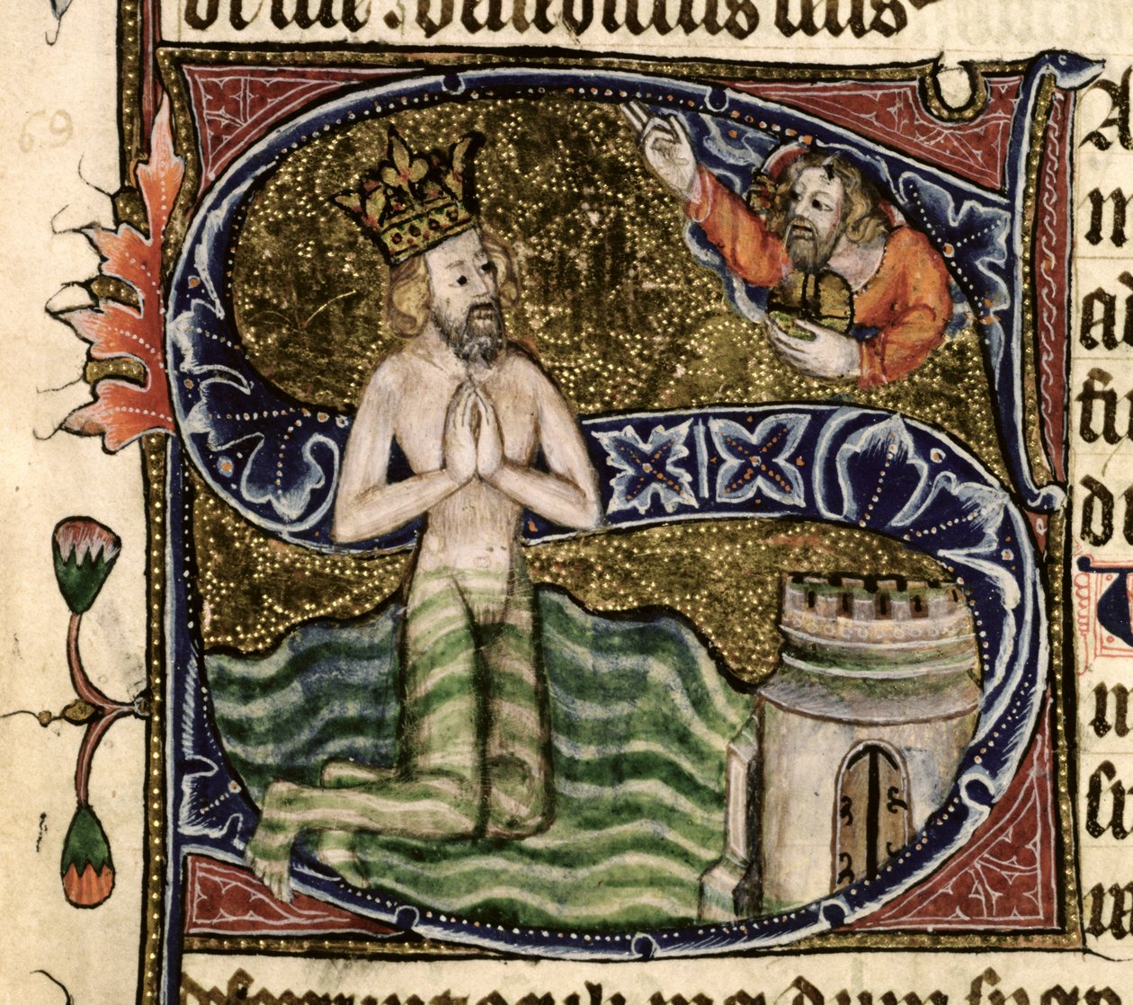 p. 26 f.34r. Psalm 68, Dawid tonący, z psałterza opactwa Ramsey, ok. 1380 autorstwa English School