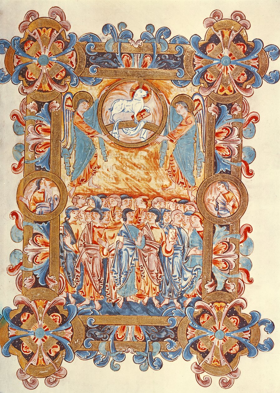 Ms 274 (Y-6) fol.158 Tłum adorujący Baranka, z Mszału Roberta z Jumieges, c.1016 autorstwa English School