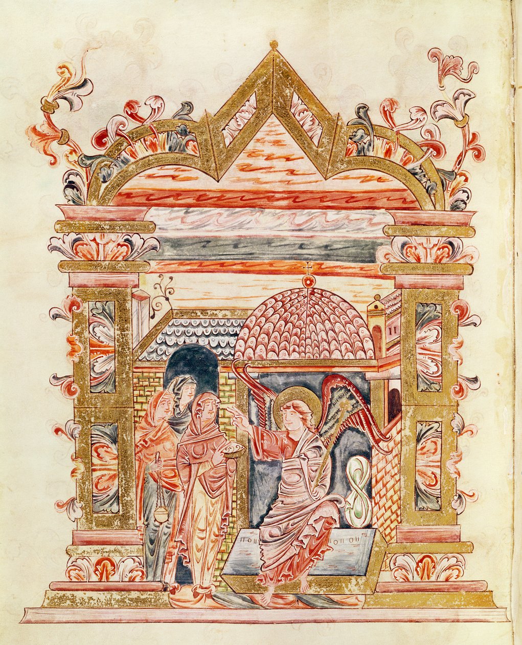 Ms 274 (Y-6) fol.72v Święte niewiasty przy grobie, z Mszału Roberta z Jumieges, c.1016 autorstwa English School