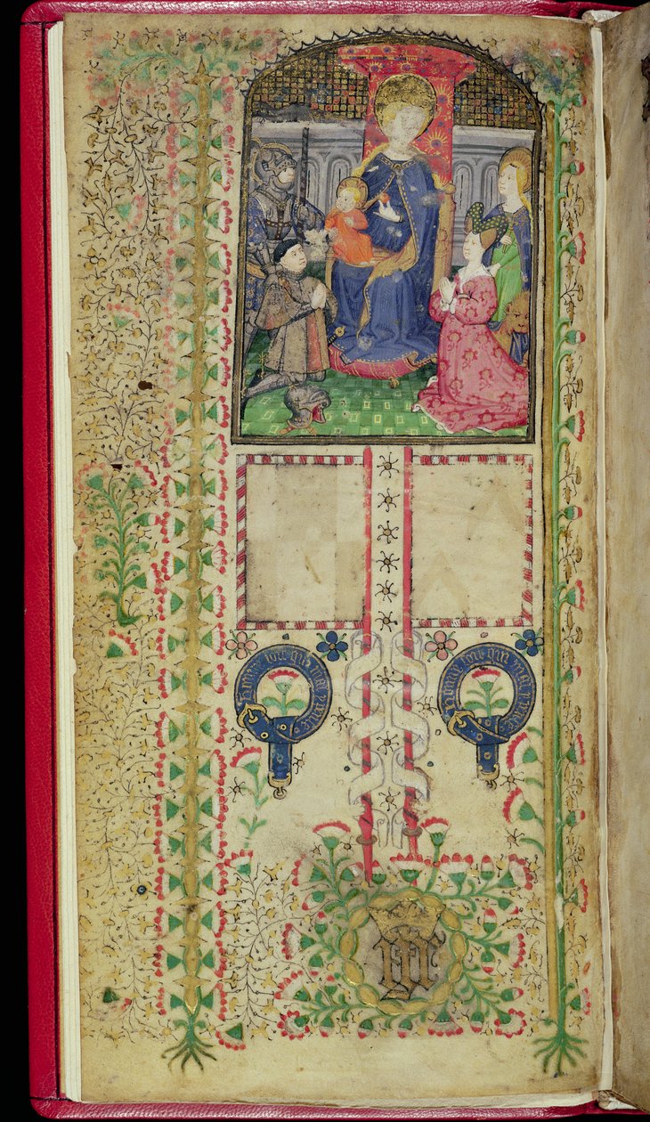 Ms 41-1950, f.2v: Strona dedykacyjna z Księgi Godzin należących do Margaret Beauchamp, c.1424 autorstwa English School