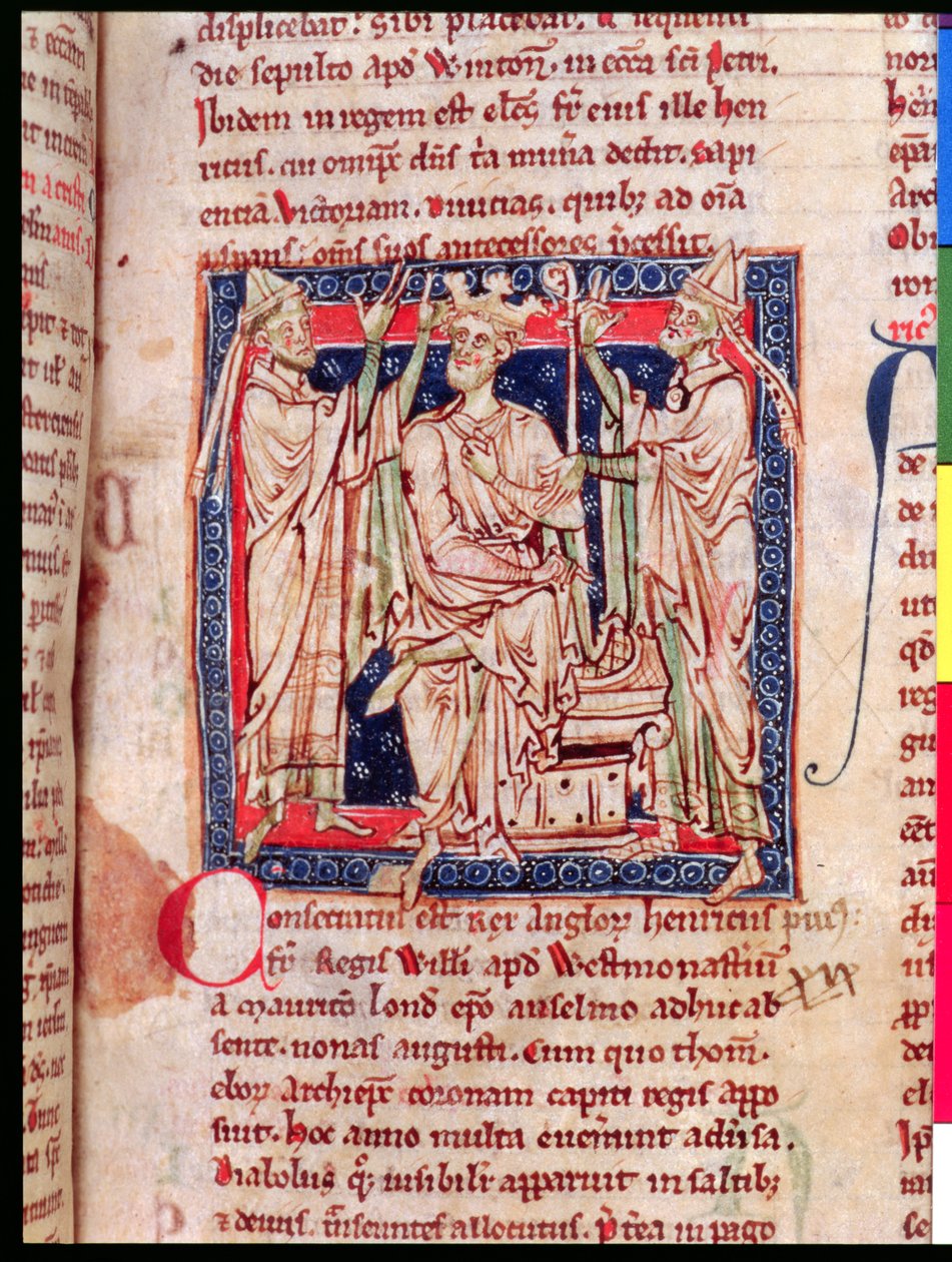 Ms 6712 (A.6.89) k.129r Henryk I (1068-1135), miniatura z Flores Historiarum, Matthew Paris, 1250-52 autorstwa English School