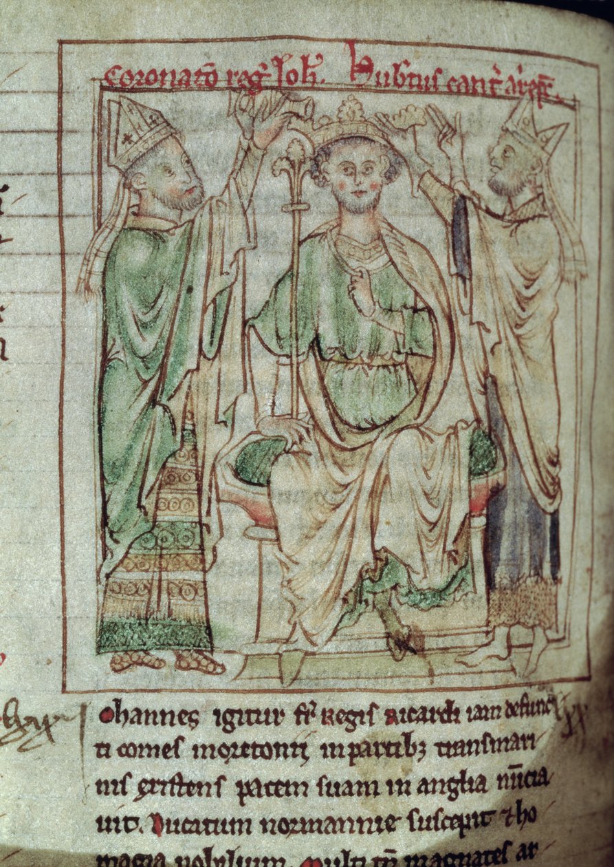 Ms 6712 (A.6.89) fol.144v Król Jan (1167-1216), miniatura z Flores Historiarum, Matthew Paris, 1250-52 autorstwa English School