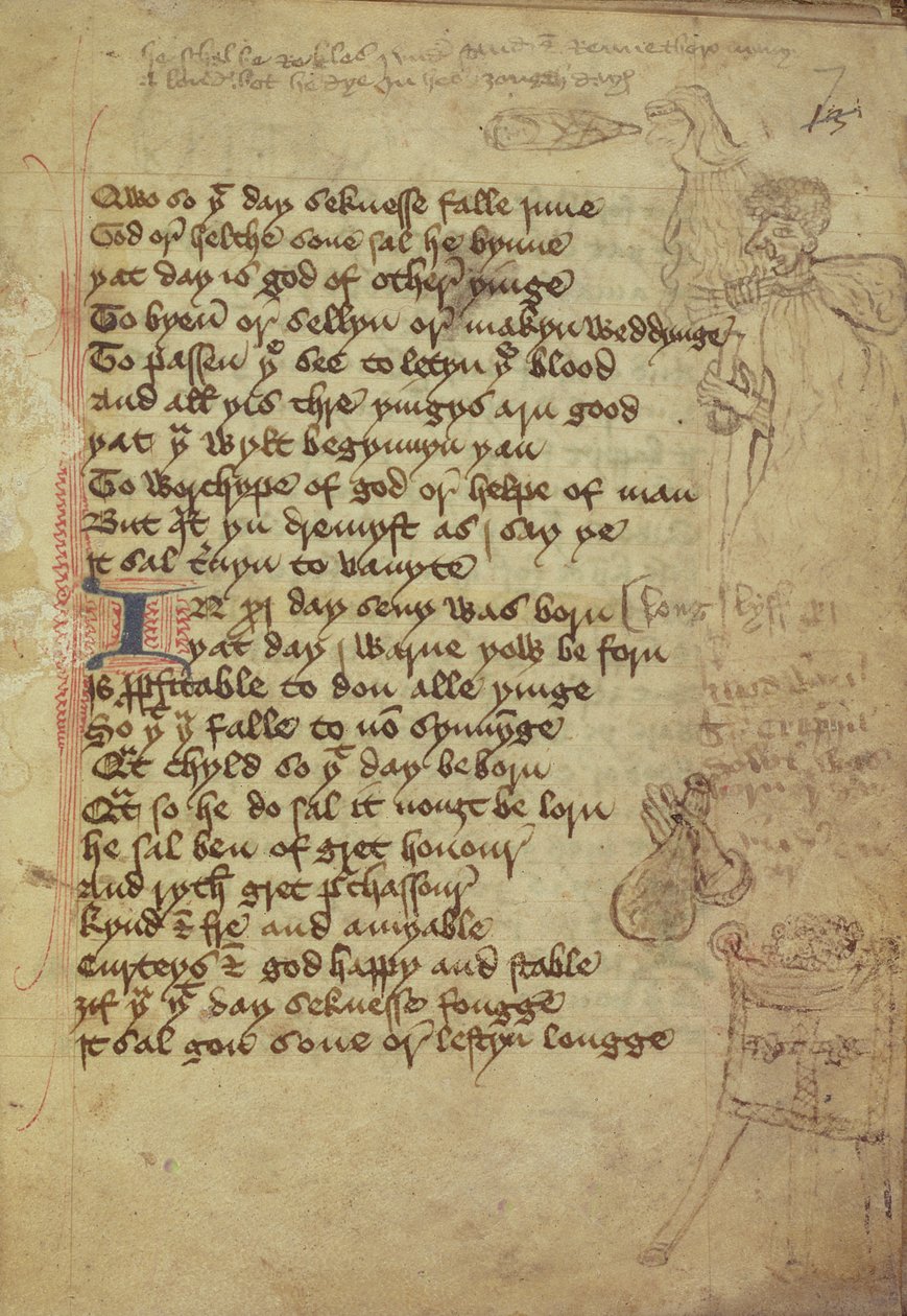 Pani Harley 1735 fol.7r Strona z notatnika lekarza napisana w średnioangielskim (wellum) autorstwa English School