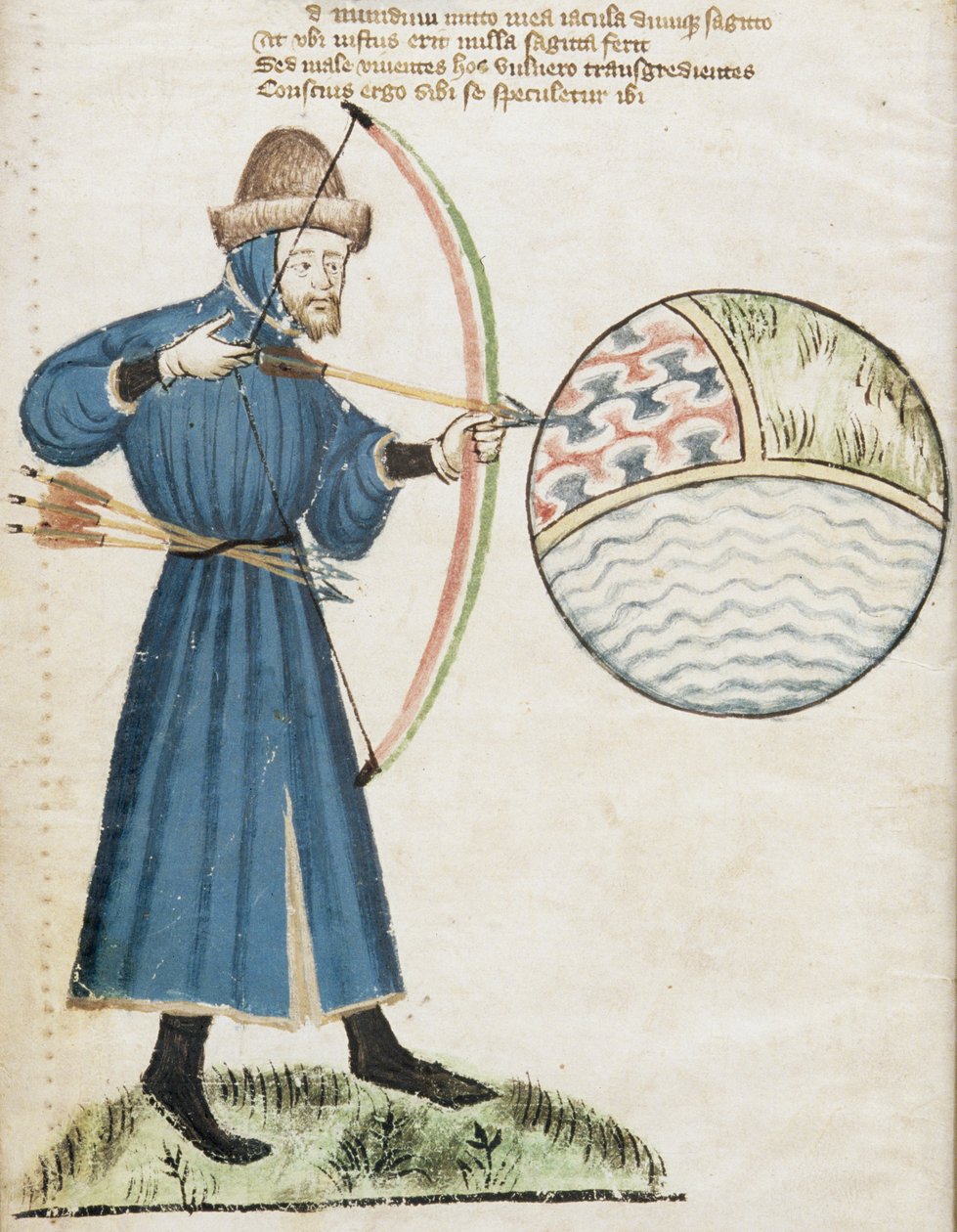 Pani Hunter 59 f.6v Archer strzelający do globu, z Vox Clamatis autorstwa Johna Gowera (1330-1408) autorstwa English School