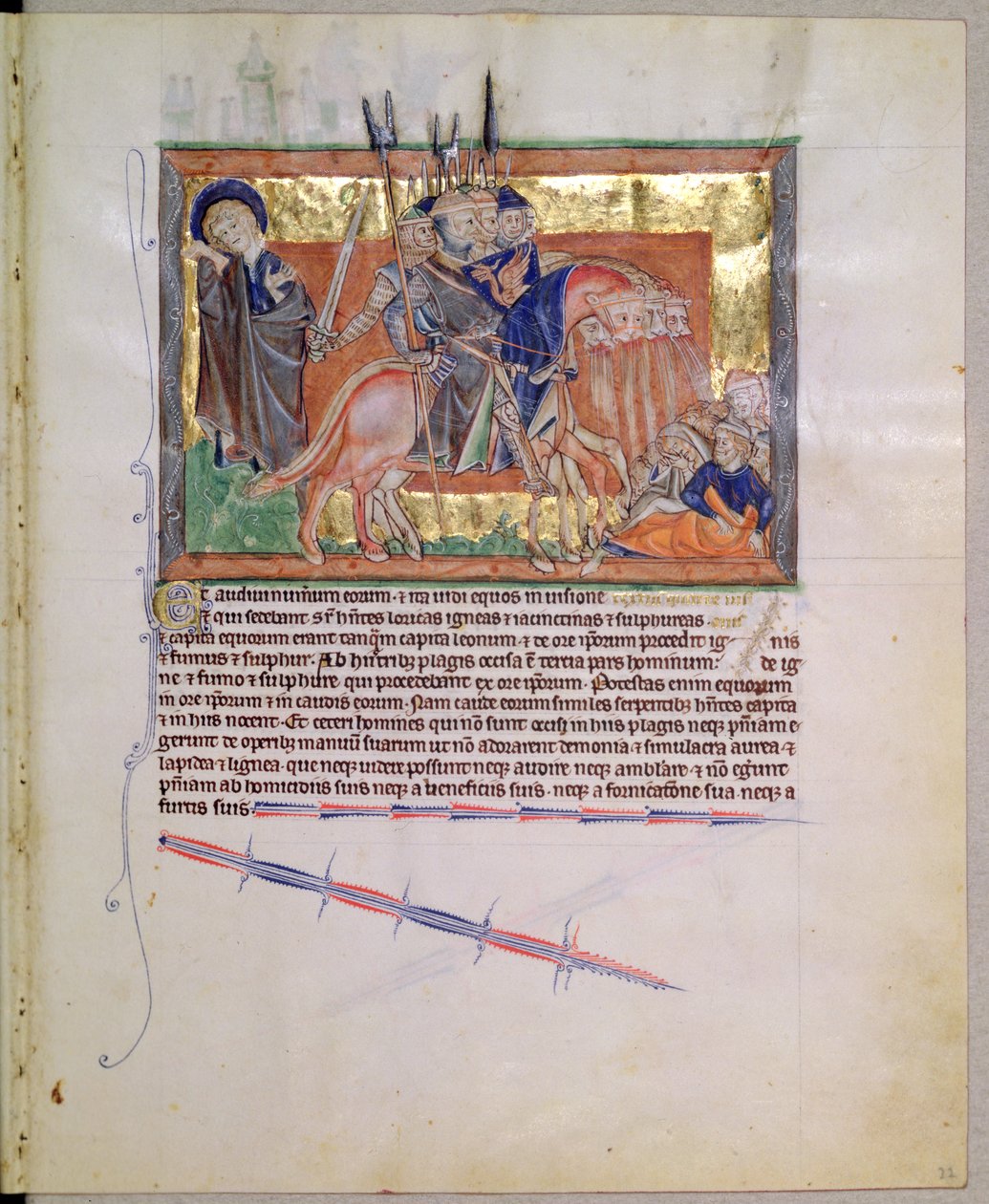 Pani L.A. 139-Lisboa fol.20 Armia jeźdźców, z Apokalipsy Gulbenkian, c.1256-70 autorstwa English School