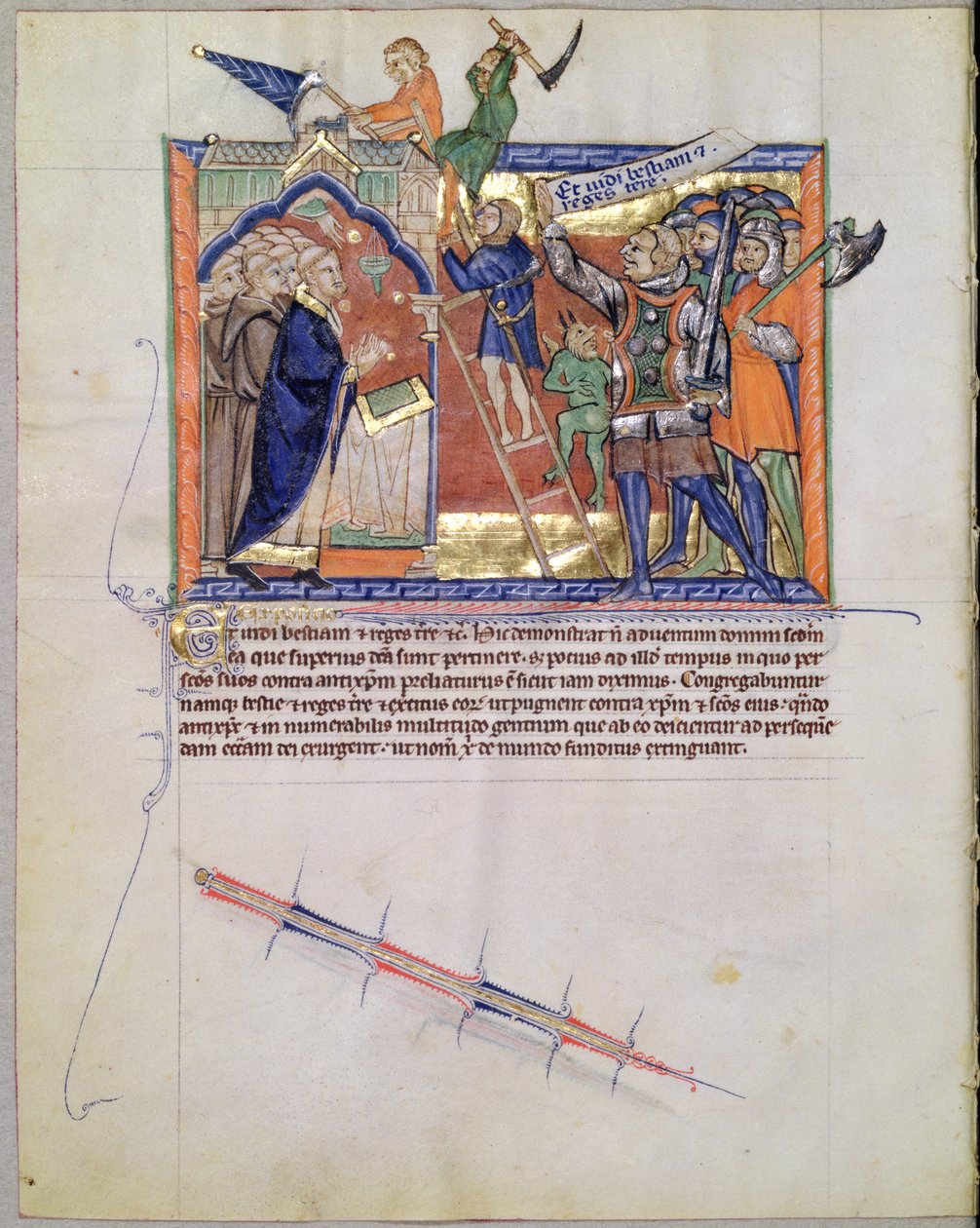 Ms L.A. 139-Lisboa fol.66 Boski Wojownik prowadzący armię przeciwko tym, którzy atakują wiernych, z Apokalipsy Gulbenkian, c.1265-70 autorstwa English School