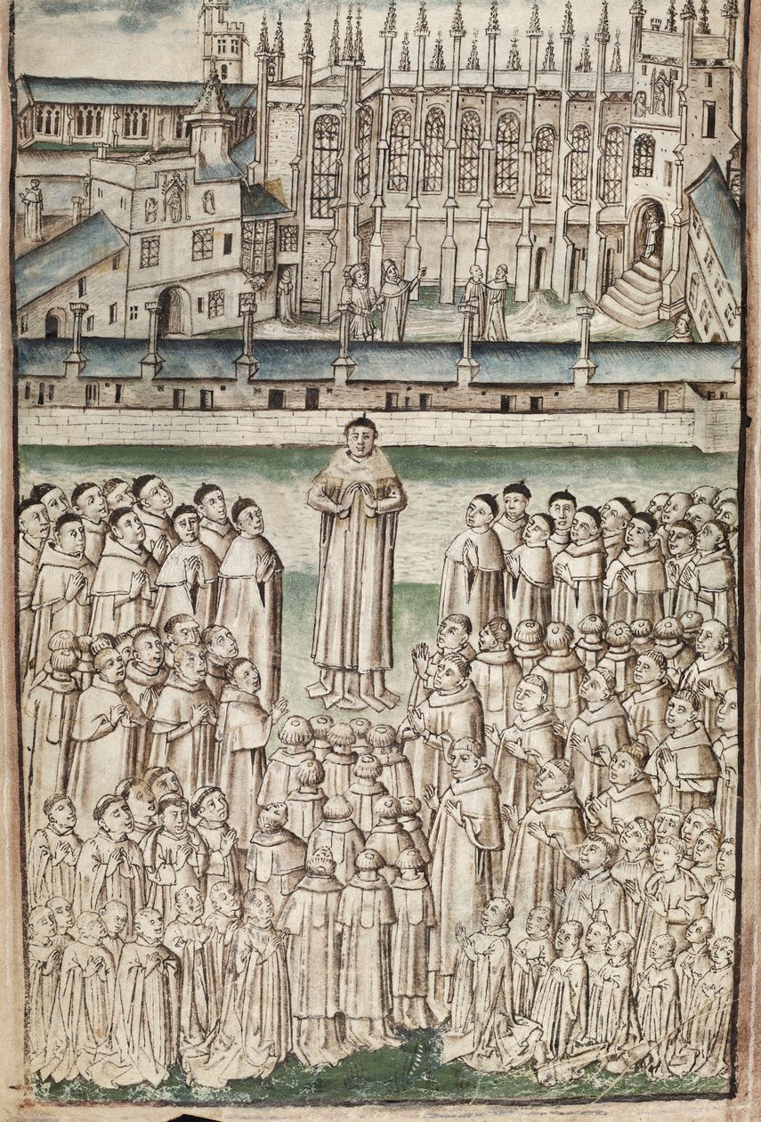 Pani New Coll 288, f3v. (rękopis Chaundlera), Życie Williama z Wykeham autorstwa Thomasa Chaundlera (pióro i atrament oraz tempera na welinie) autorstwa English School