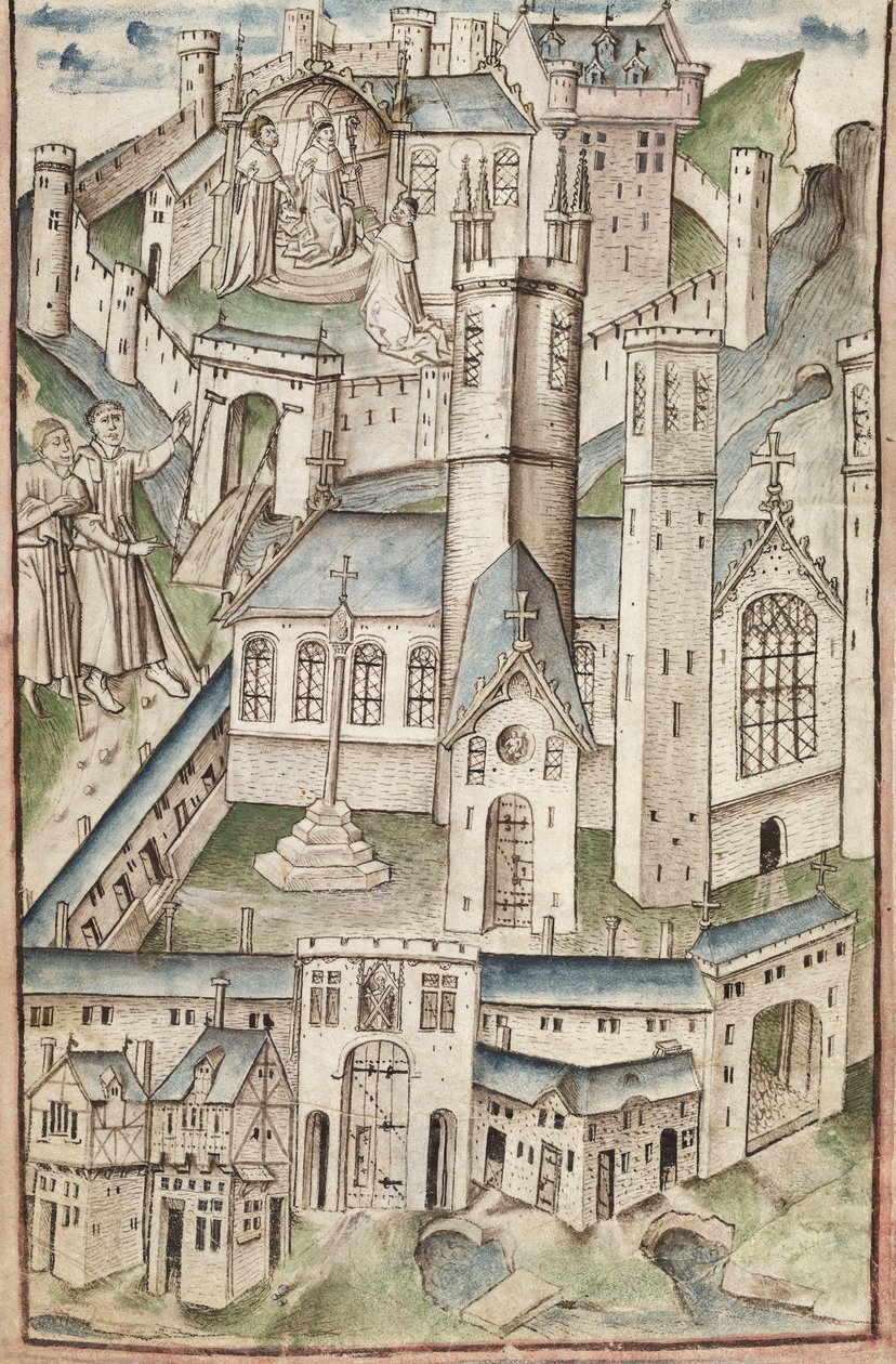 Pani New Coll 288, f4v. (rękopis Chaundlera), Życie Williama z Wykeham autorstwa Thomasa Chaundlera (pióro i atrament oraz tempera na welinie) autorstwa English School