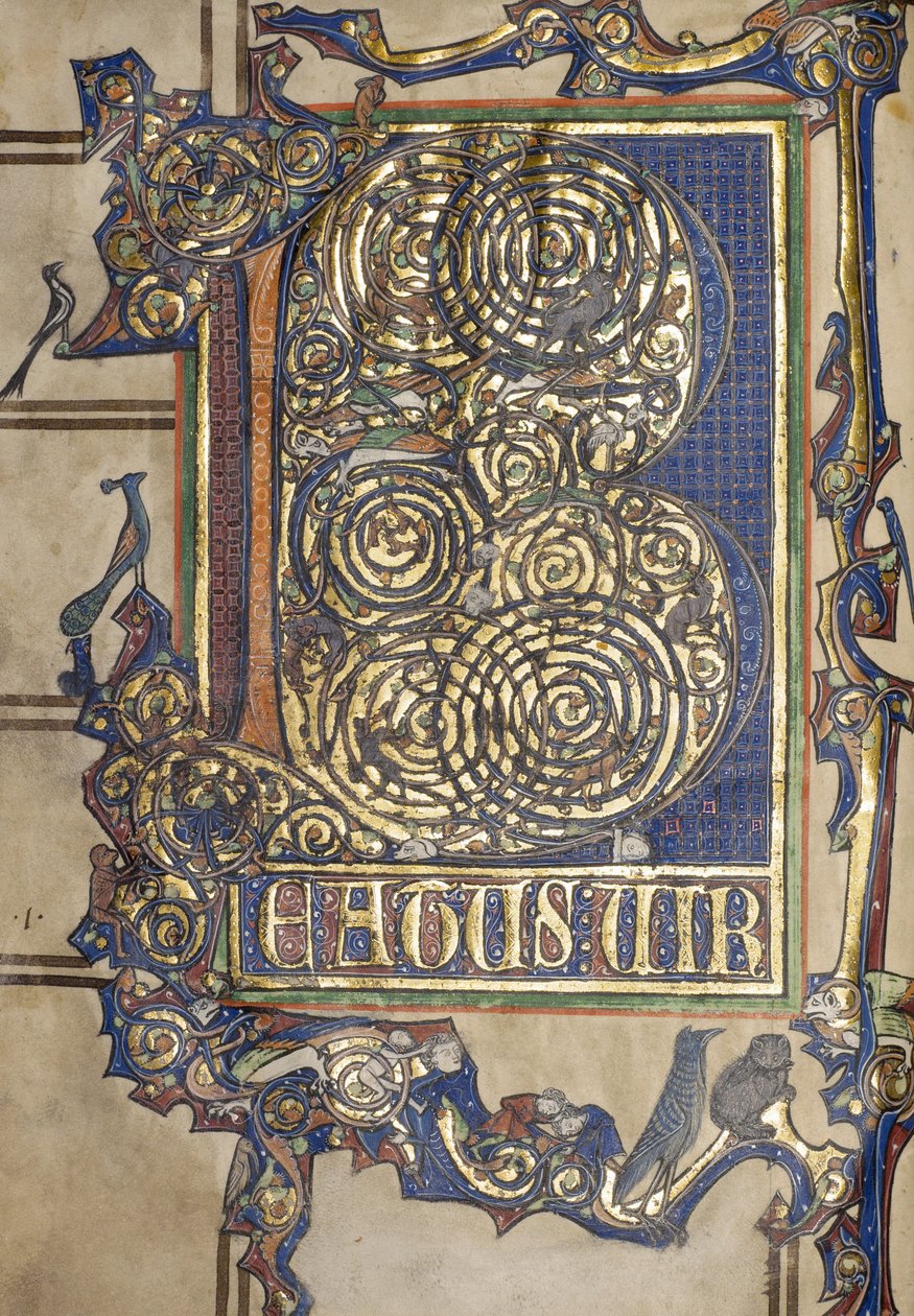 Ms. New Coll 358, strona tytułowa, Psałterz, St. Alban’s (pióro i atrament oraz złoto na welinie) autorstwa English School
