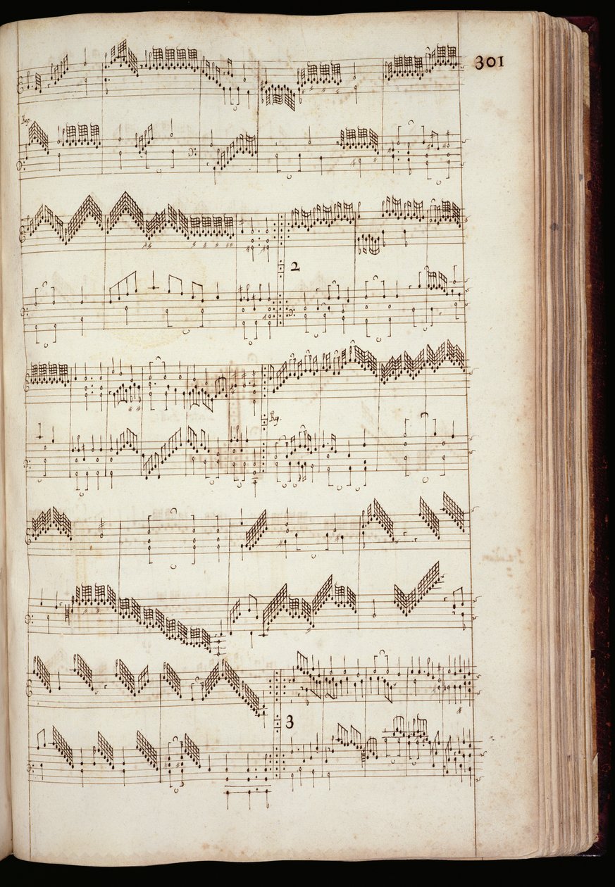 Mu Ms 168, s.301: Strona z Fitzwilliam Virginal oraz antologia muzyki klawiszowej XVI i początku XVII wieku (tusz na papierze) autorstwa English School