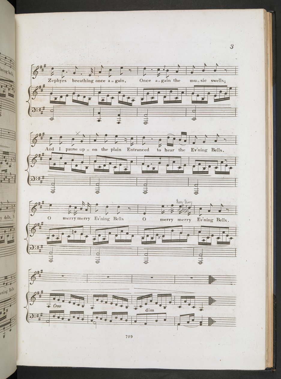 Wynik muzyczny do „Sweet the Merry Bells Ring Round” John Clare & F.W. Crouch, c.1820 (druk) autorstwa English School