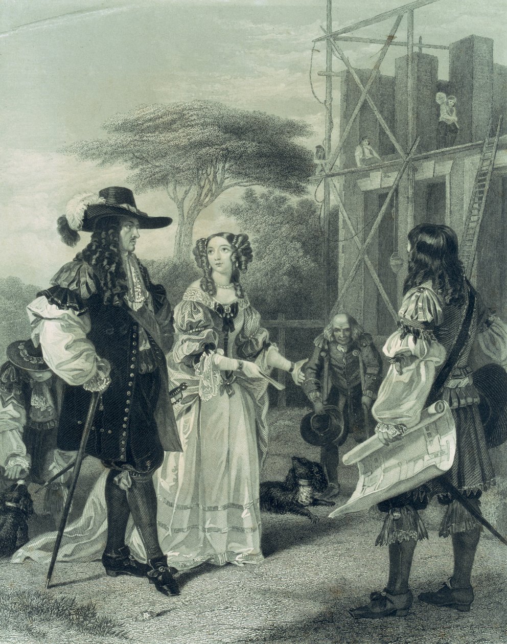 Nell Gwynn namawia Karola II do budowy szpitala, autorstwa English School