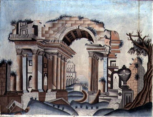 Ruiny neoklasycystyczne, ok. 1820 (akwarela na papierze) autorstwa English School