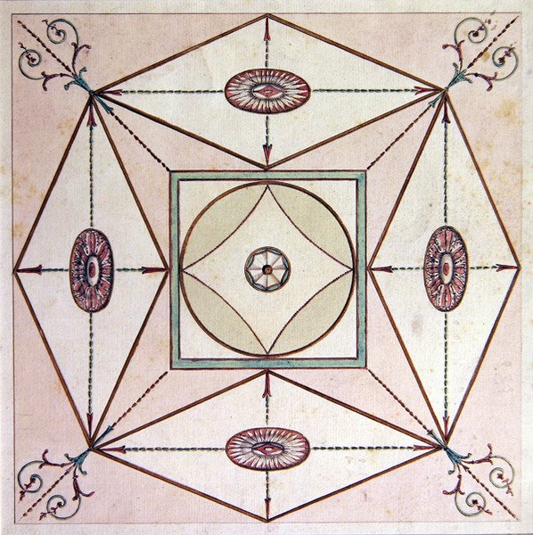 Neoklasyczny projekt sufitu, Ugbrook Park, Devon, ok. 1770 (akwarela na papierze) autorstwa English School