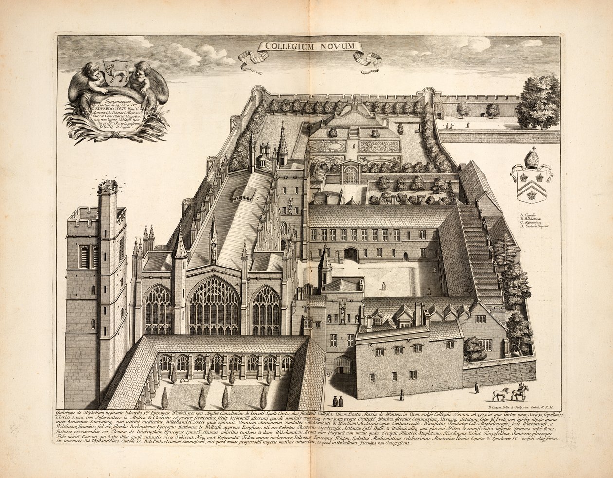 New College, tablica 19 z Oxonia Illustrata autorstwa Davida Loggona, Oxford 1675 autorstwa English School