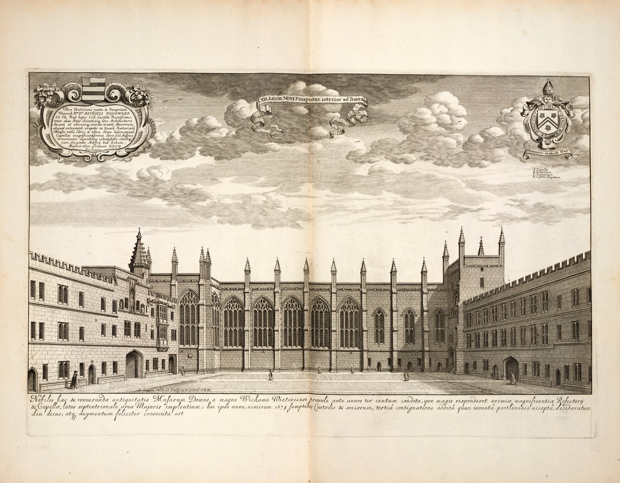 New College, płyta 20 z Oxonia Illustrata autorstwa Davida Loggona, Oxford 1675 autorstwa English School