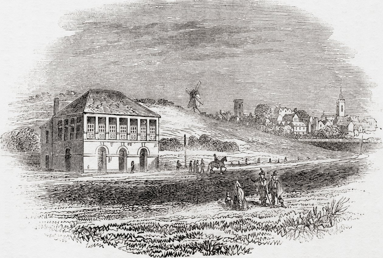 Tor wyścigowy Newmarket, Newmarket, Anglia w czasach Karola I, ze strony Old England: A Pictorial Museum, pub. 1847 autorstwa English School