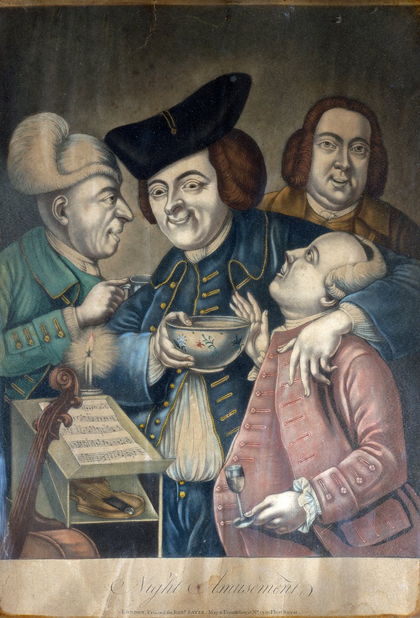 Zabawy nocne, ok. 1770 (ręcznie kolorowana mezzotinta) autorstwa English School