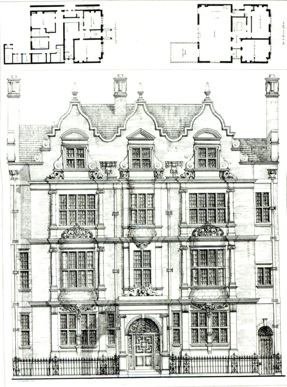 No.70 Ennismore Gardens, South Kensington, z The Building News, 23 lipca 1886 r. autorstwa English School