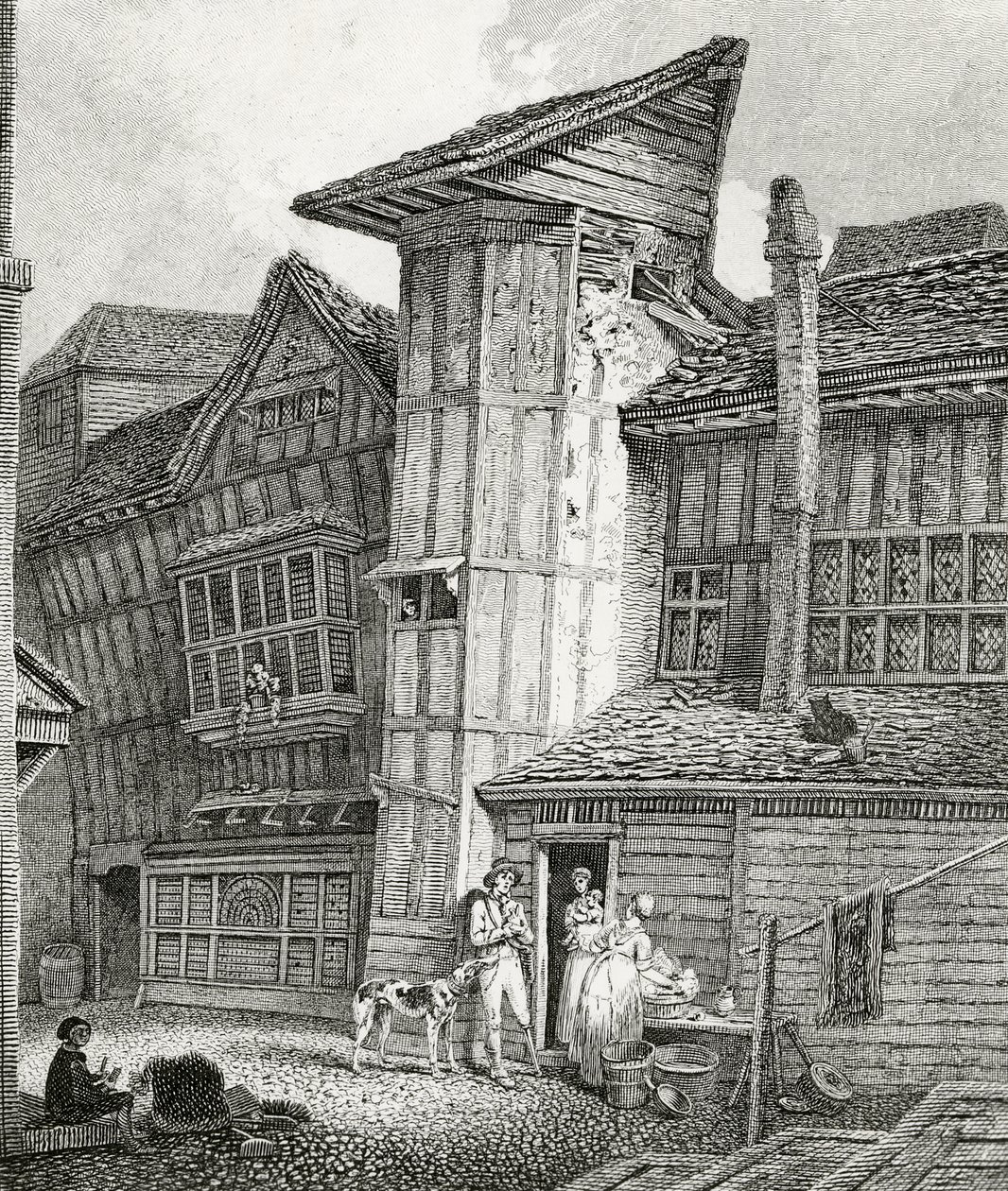 North East Widok starego domu stojącego ostatnio w Pasażu Sweedona, Grub Street autorstwa English School