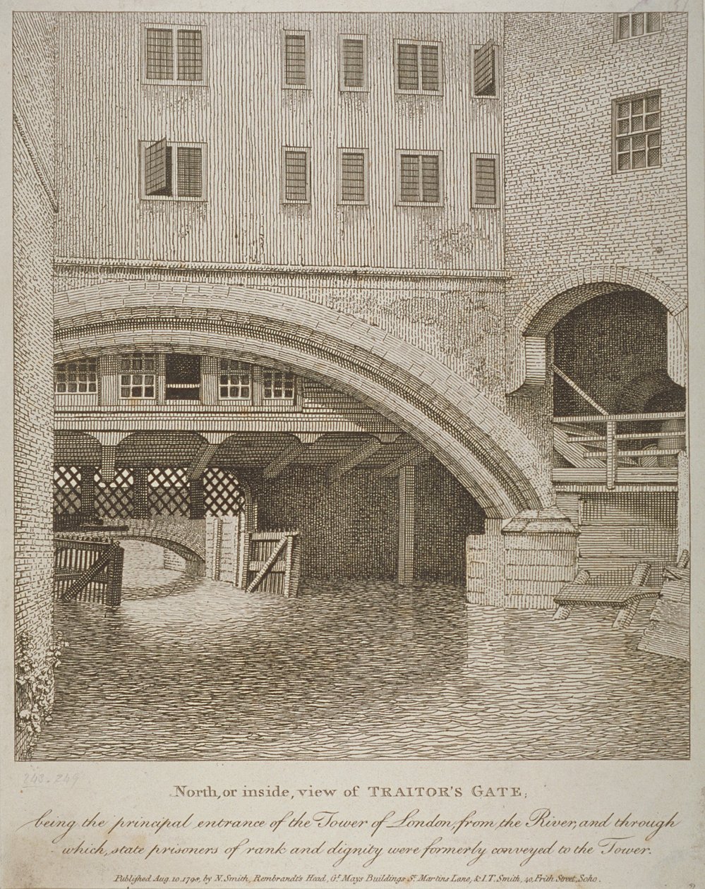 North View of Traitors Gate, Tower of London, opublikowane przez Nathaniela Smitha (fl.1740-1802) 1798 autorstwa English School