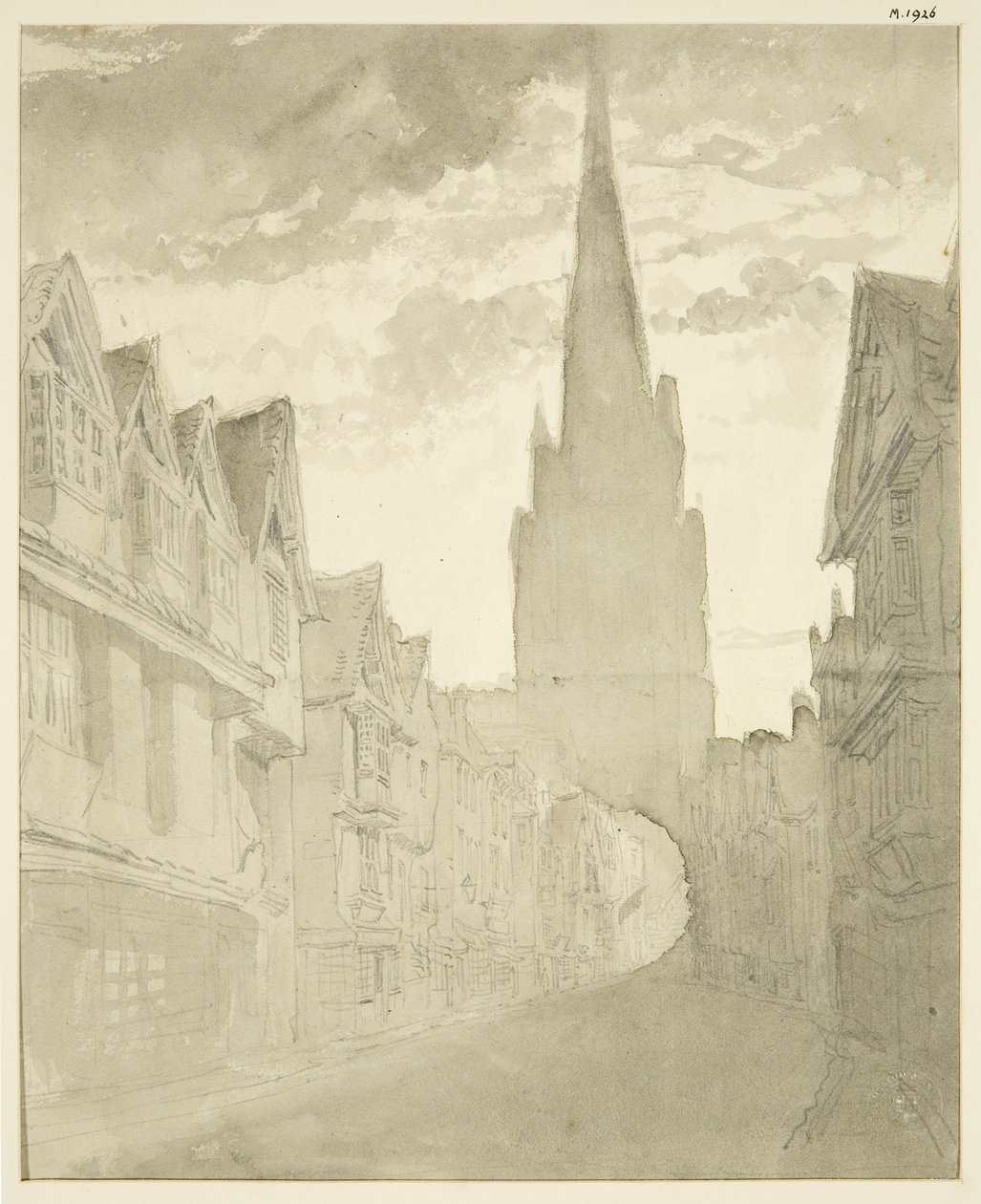 Widok północny kościoła St Mary Redcliffe od strony ulicy Redcliffe (ołówek i akwarela na papierze) autorstwa English School