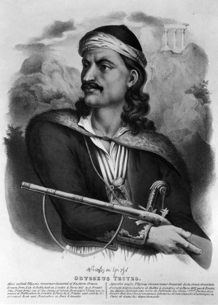 Odyseusz Tritzo, 1827 (litografia) autorstwa English School