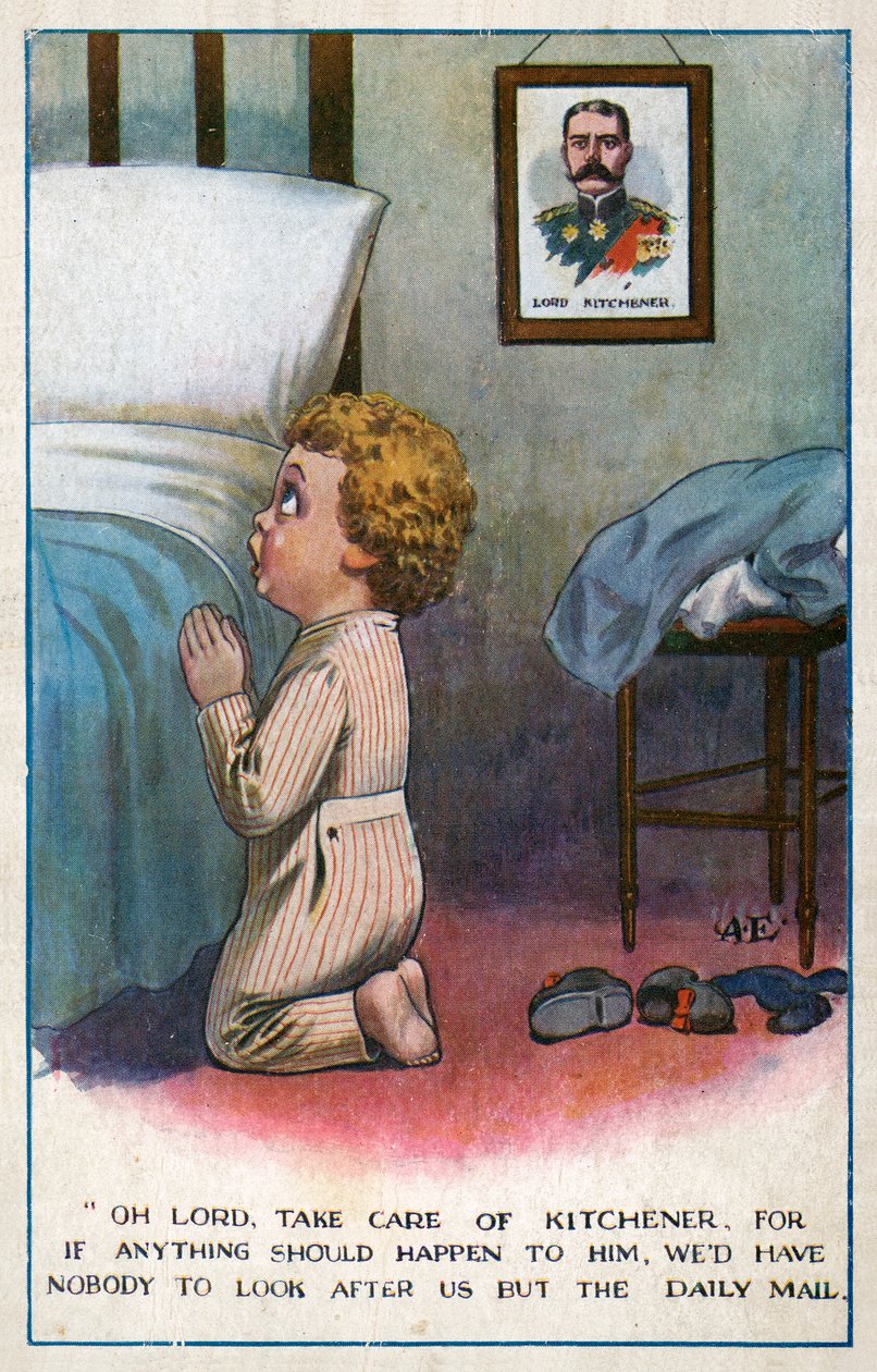 Oh Lord, Take Care of Kitchener, ale The Daily Mail (kolorowa litografia) autorstwa English School